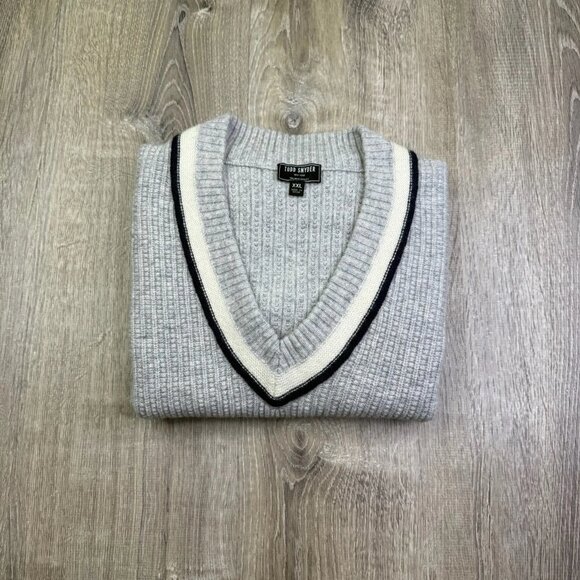 Todd Snyder Mens Gray Lambs Wool V-Neck Cricket Pullover Vest Sweater Size 2XL - Picture 2 of 11